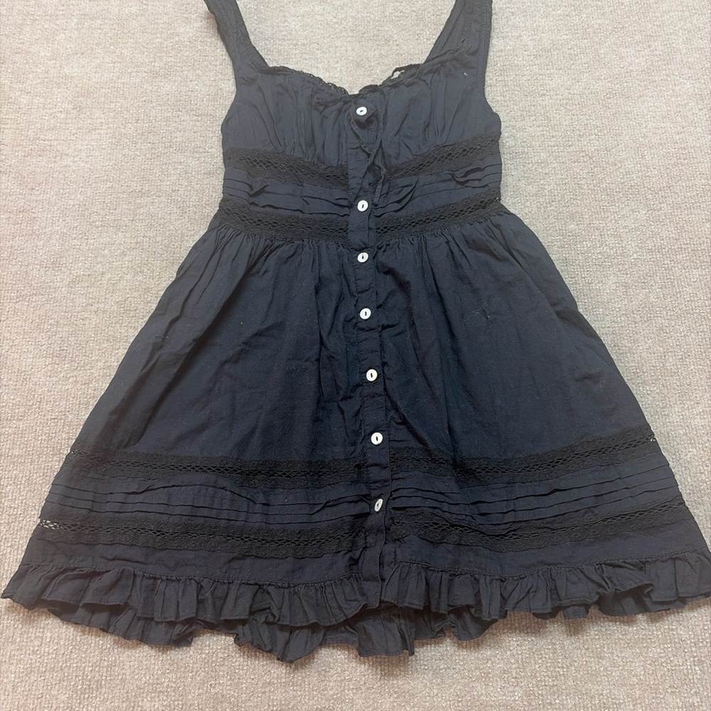 Urban Outfitters Black Lace Trim Button Front Babydoll Dress XS 0700